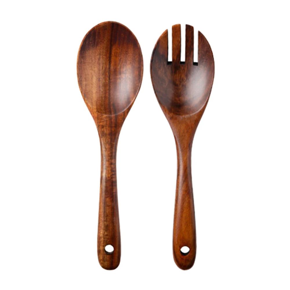 

Wooden Large Spoon Fork Cutlery Set Japanese Style Long Handle Serving Salad Scoop Flatware Set Tableware Kitchen Utensil