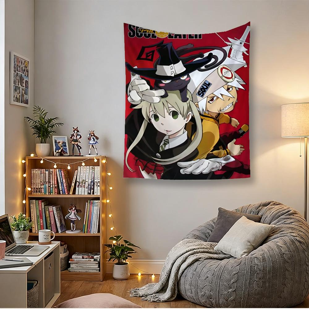 Soul Eater Tapestry, Death Scythe Witch Black Cat Uniform Theme Tapestry, Anime Bedroom Wall Decor Tapestry Flat Print