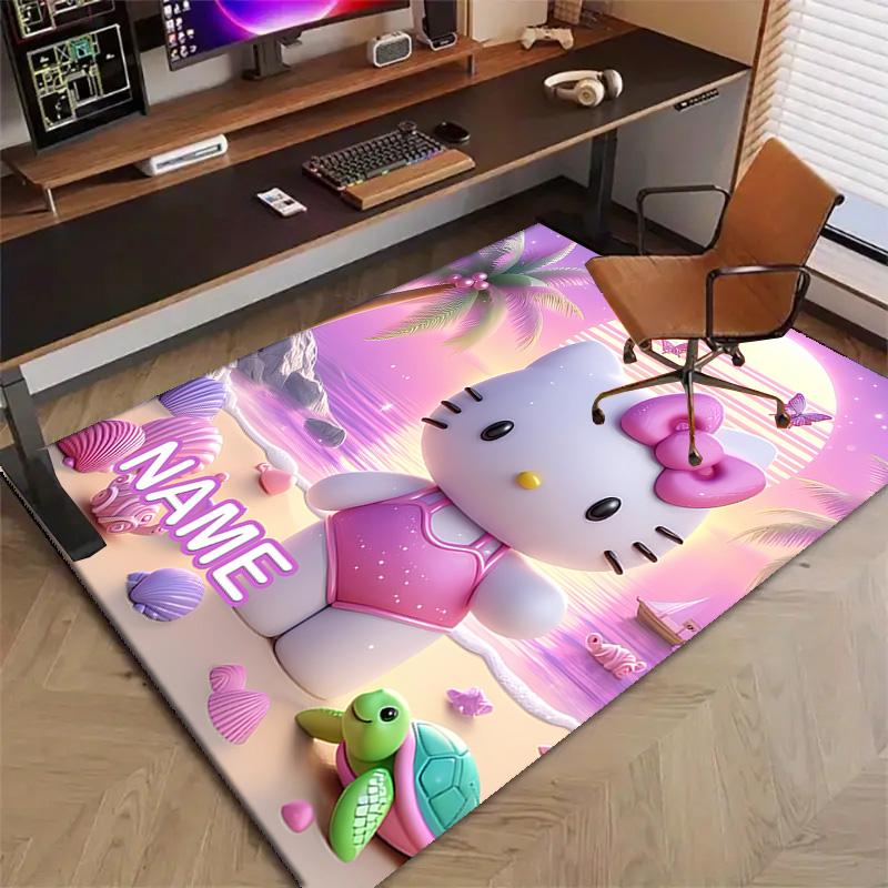 Custom HelloKitty Mat Personalized Name, Polyester Washable Indoor Entryway Rug, Gift for Christmas, Easter, Thanksgiving Day