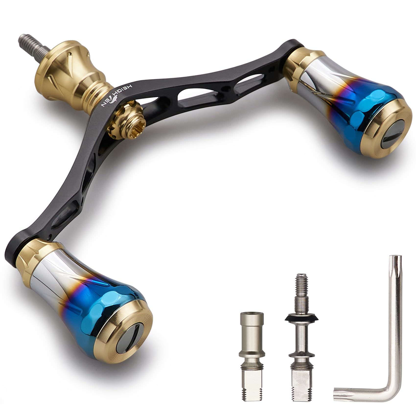 

Рукоятка катушки HEIGHTEN 95 мм с ручкой-кнобом 20 мм для спиннинговых катушек Daiwa и универсальных катушек серии Aurora Золотой V2.0 Shimano, (V2.0 - и черный) (0174)