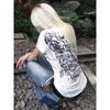 VAYLA Grunge Aesthetics Tattoo Print T-shirt Trashy 2000s Style Letter T Shirt Japanese Y2k White Sheer Tops Gothic Vintage