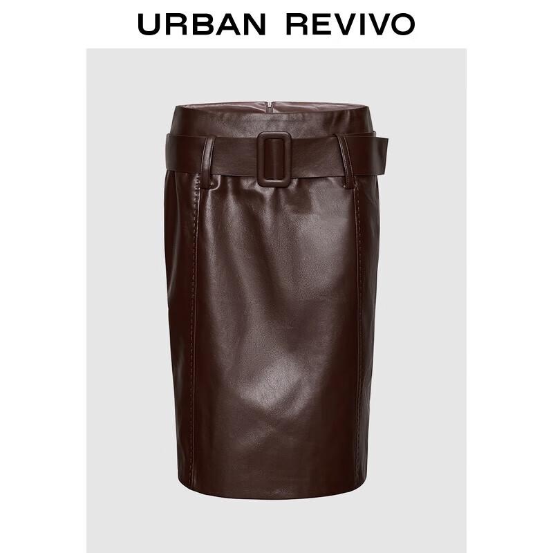 

UR 2025 Autumn Faux Leather High-Waist Midi Skirt M