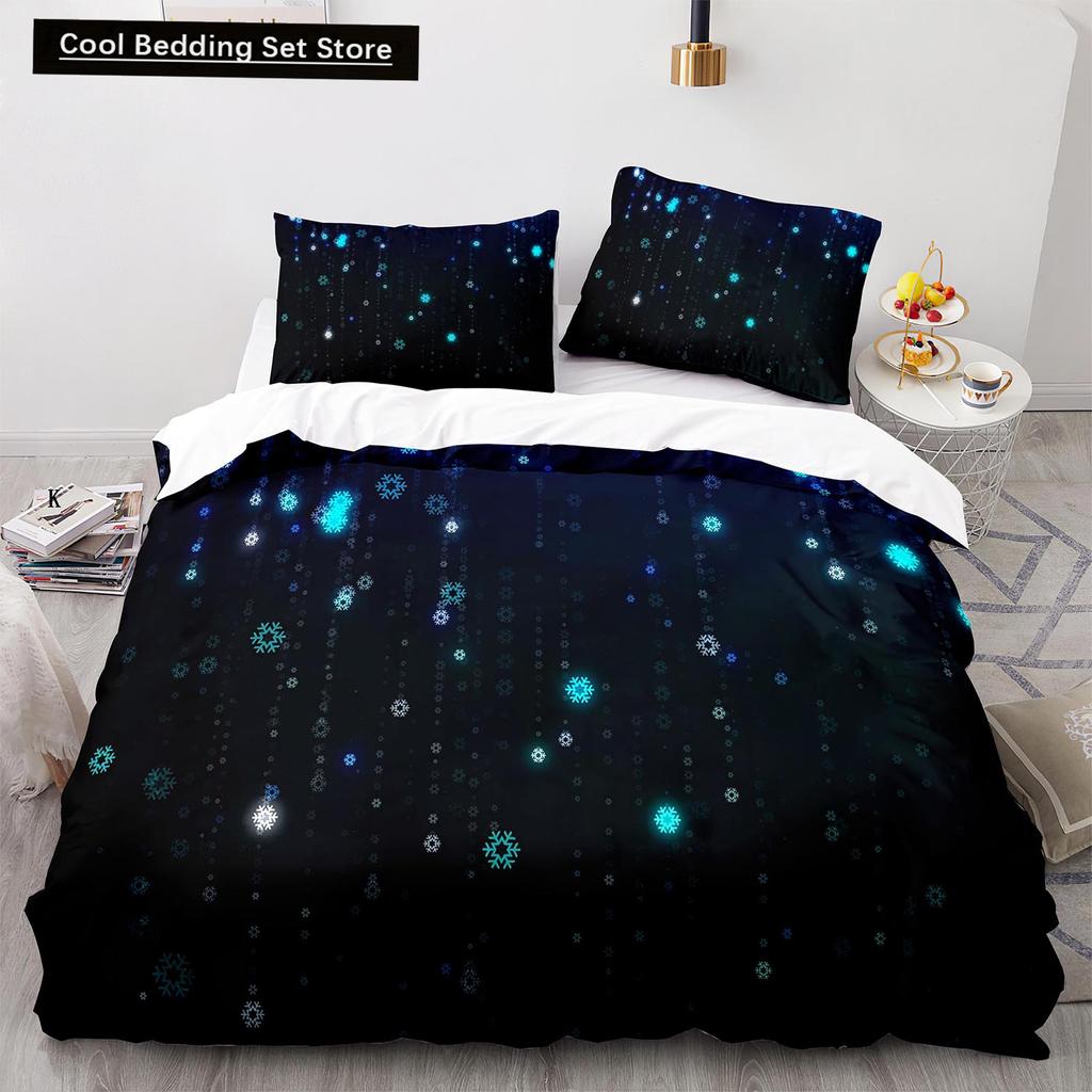 3D Snowflake King Queen Duvet Cover Romantic Purple Snow Landscape Bedding Set for Kids Teens Adults Christmas Soft Quilt Cover