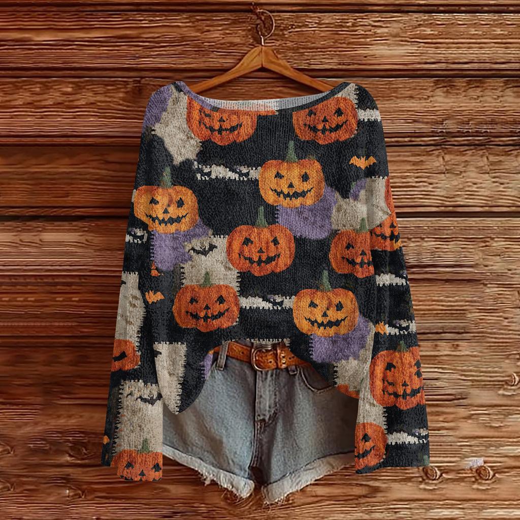 Womens  Fall Sweaters Long Sleeve Print Tops Pullover Sweaters Loose Dressy Casual Basic Clothes