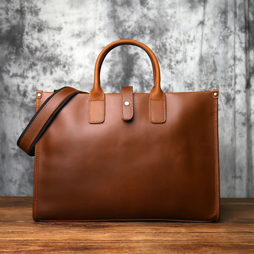 NZPJ Vintage Genuine Leather Men's Briefcase Natural Cowhide Handbag Crazy Horse Leather Computer Bag Casual Crossbody