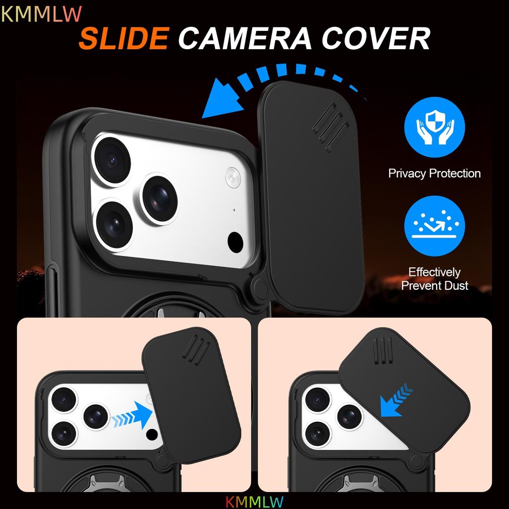 Magnetic Ring Stand Case For iPhone 17 Pro Max Slide Camera Lens Protection TPU Frame Plastic Back Cover