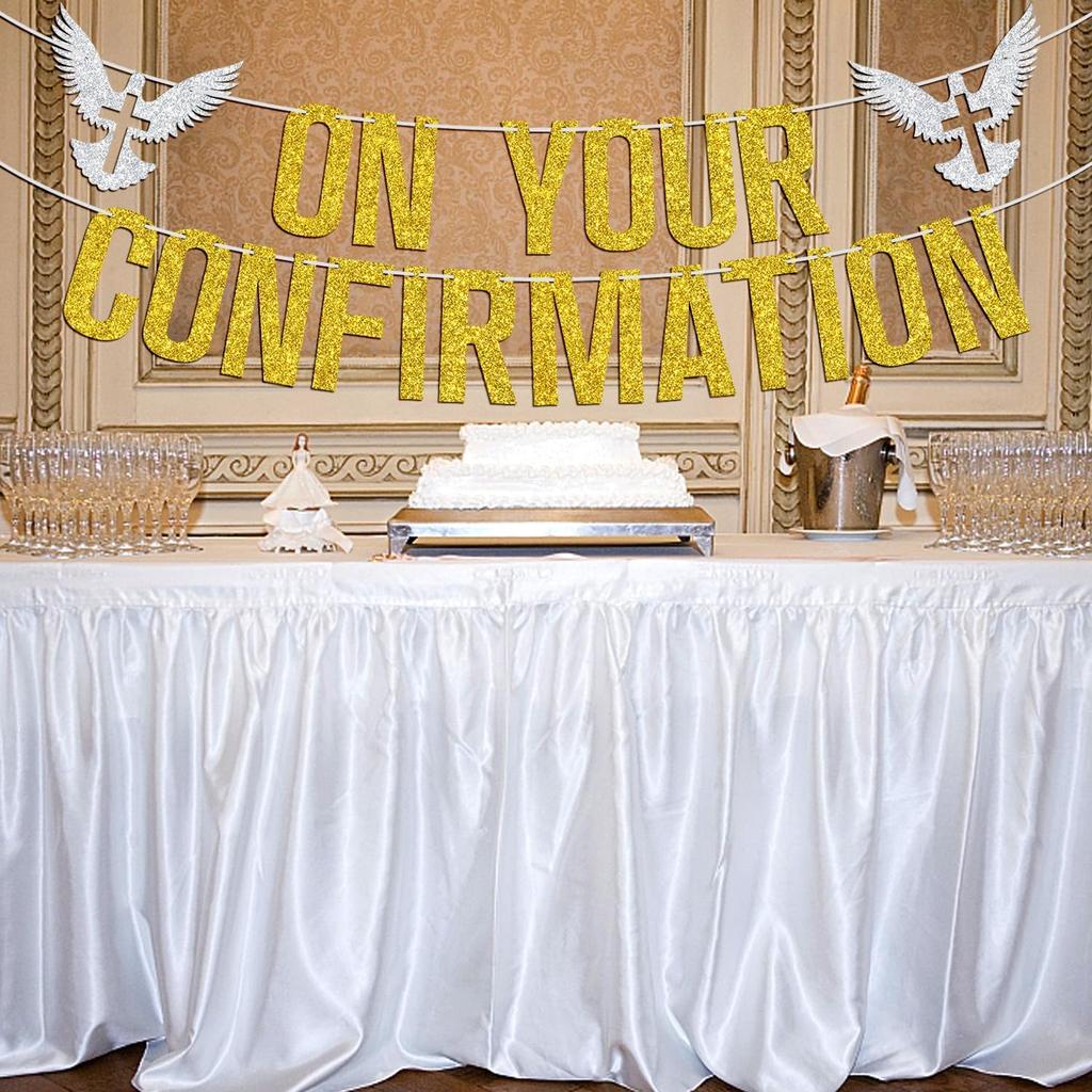 On Your Confirmation Banner, Christening Baby Shower / 1st Religious Baptism Bunting Sign - Bridal Shower, Engagement, Wedding Anniversary Party