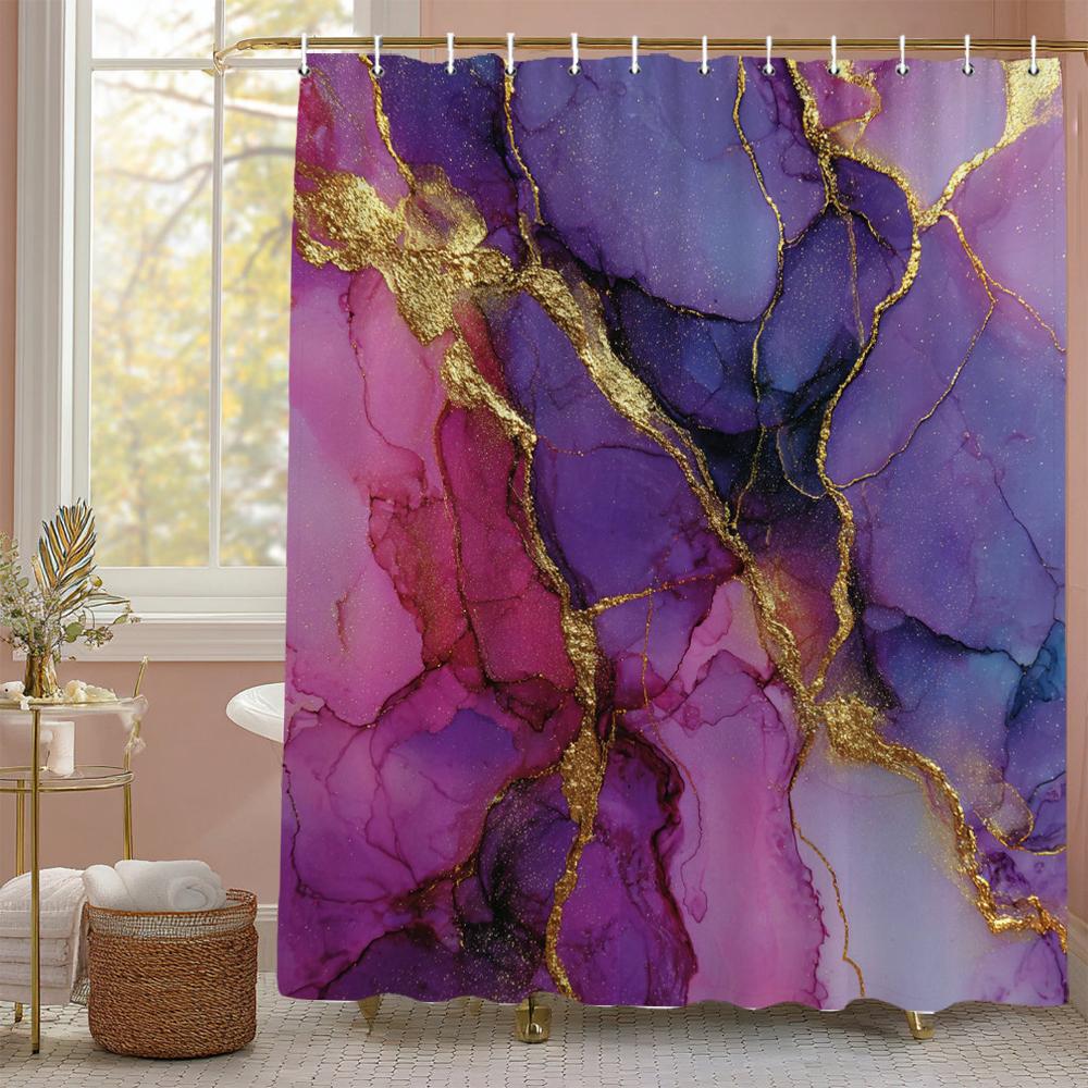 Blue Marbled Flow Art Shower Curtain, Bathroom Decorative Shower Curtain, Waterproof Shower Curtain with Hooks