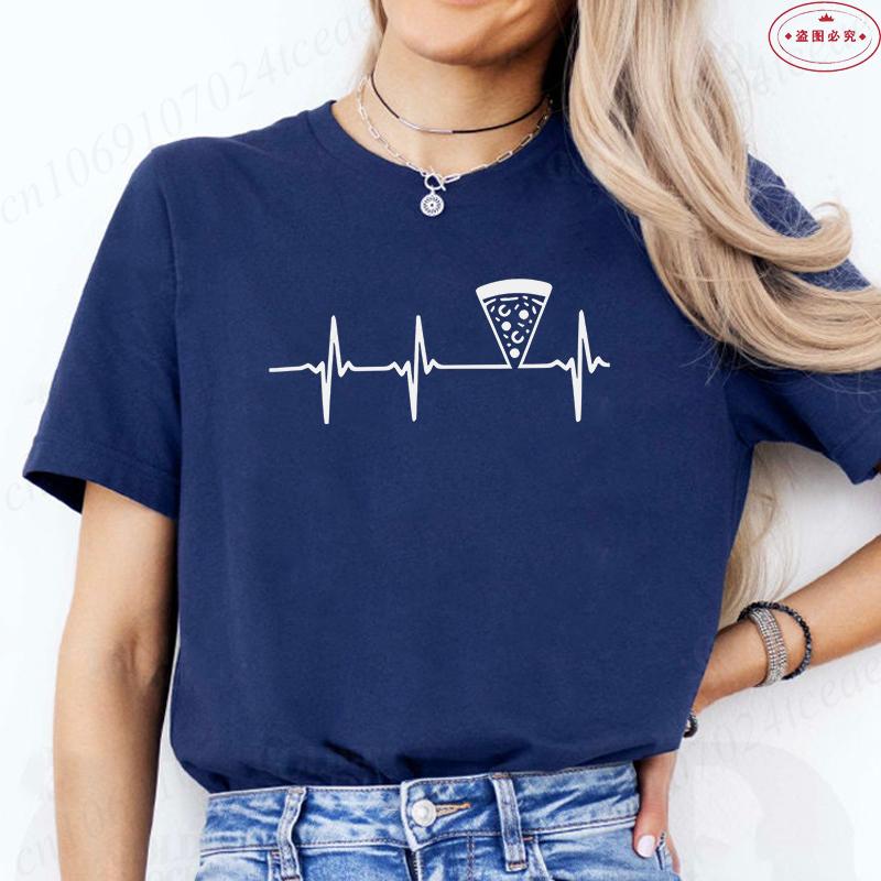 Women's Pizza Lover T-Shirt, 'Pizza Is Life' Retro Block Text Print Tee, Harajuku Short Sleeve O Neck Tops Aesthetic Clothing