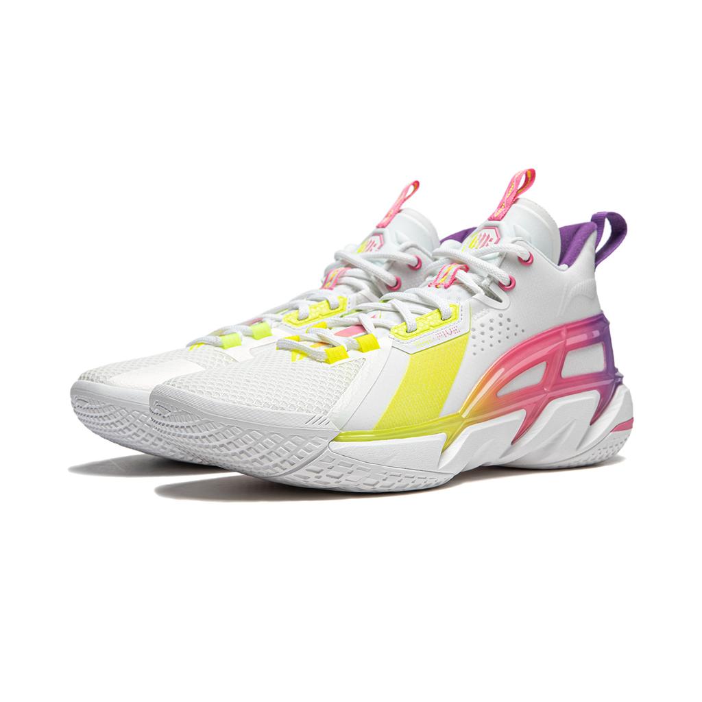 Li Ning Fan Wu 4 Militärstrategie Basketballschuhe Herren Sneaker Weiß Gelb Pink ABFU015-1