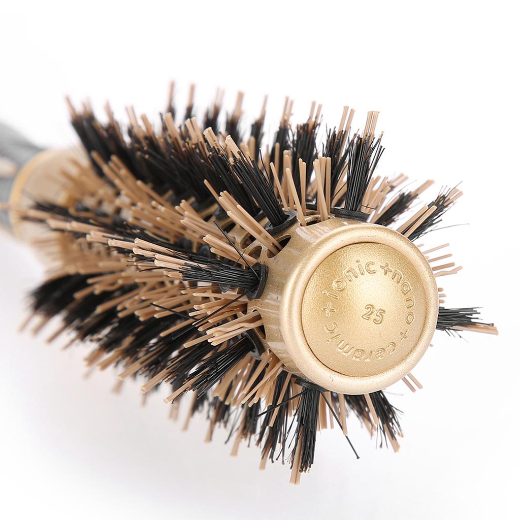 Portable Anion Anti static Round Hair Comb Salon Styling Brush Gold & Black (25mm)