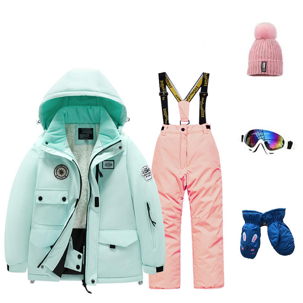 Children's Fashion Skiwear Set Boys' And Girls' Thickened Waterproof Thermal Ski Suit Five-Piece Outfit With Jacket And Trousers
