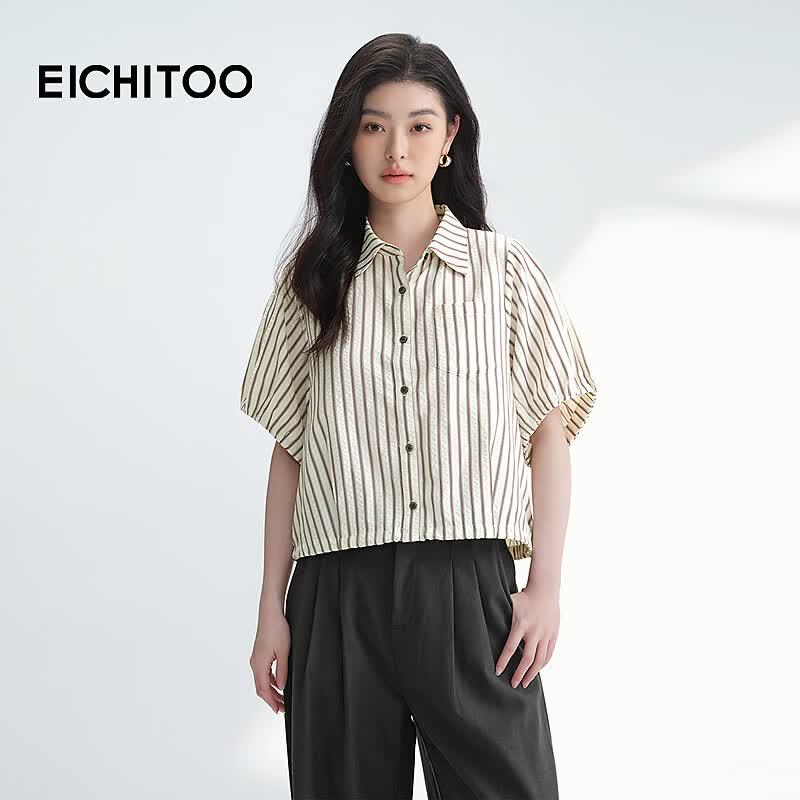 EICHITOO Women s Striped Short-Sleeved Relaxed Fit Shirt S