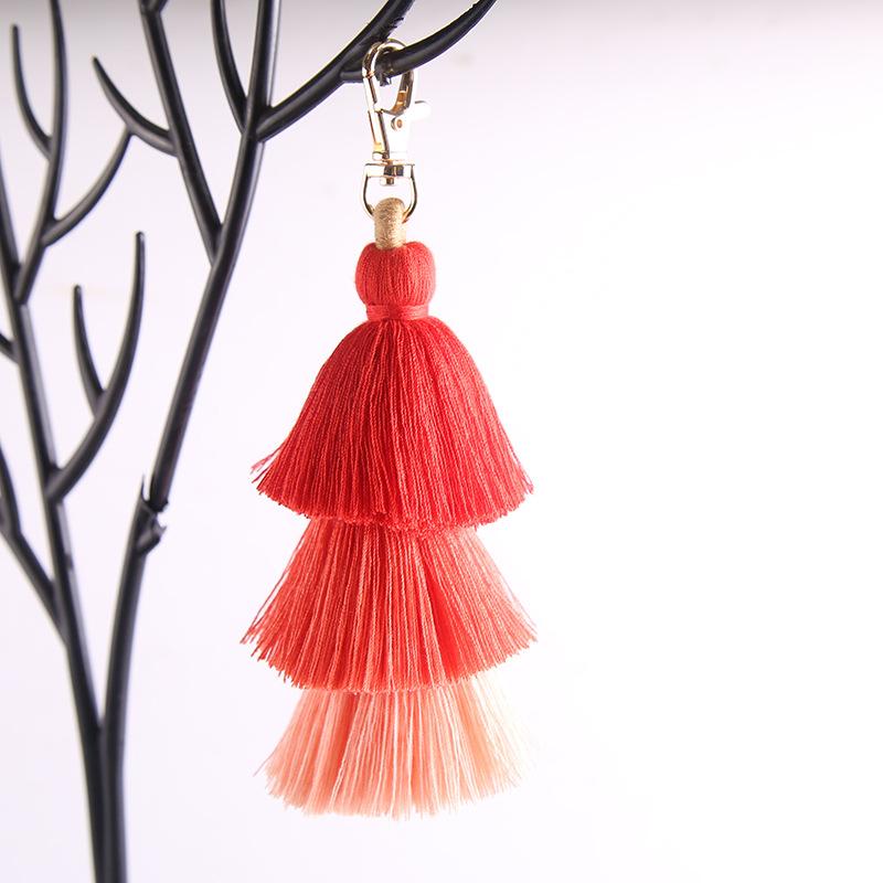 Three-layer Cotton Tassel Bag Hanger Decoration with Ethnic Style Keychain In Bohemian Style - Three-layer Tassels Pendant