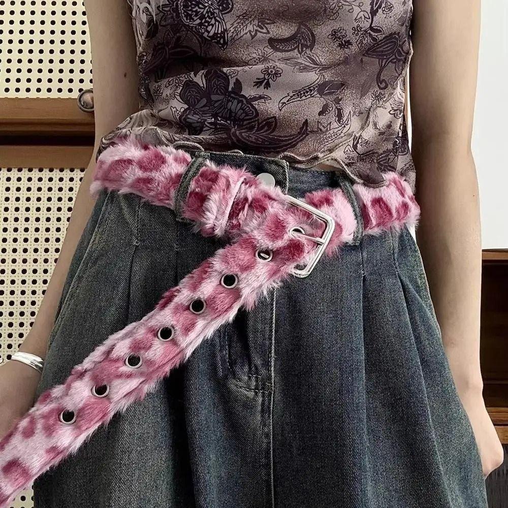 Harajuku Retro Y2k Belt Adjustable Trouser Decoration Casual Jeans Waistband Fluffy Waist Belt