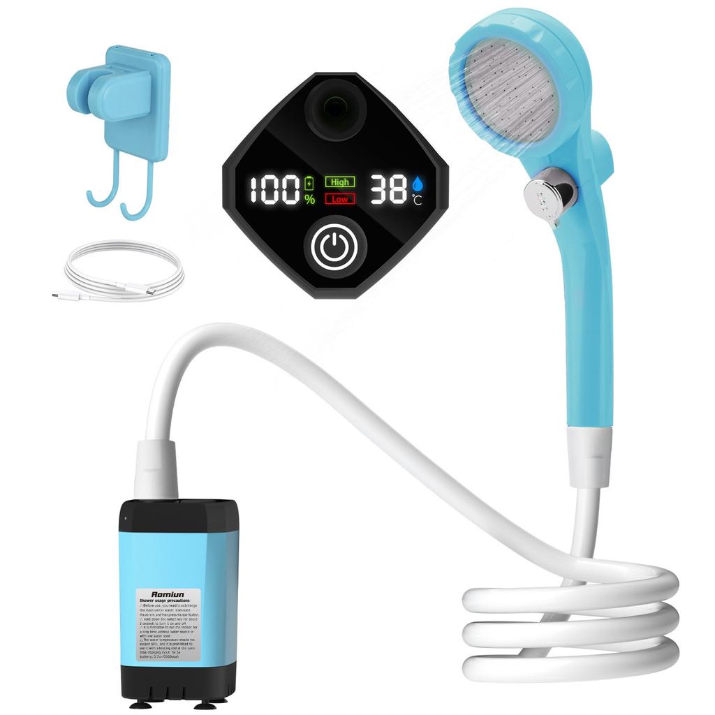 Camping Shower Pump RV Outdoor Shower Kit Camp Shower Intelligent Digital Display Adjustable Shower Kit