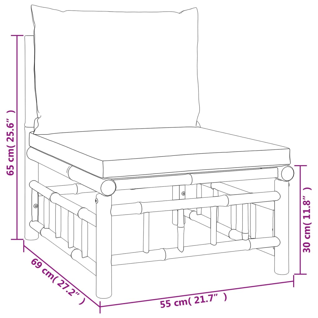 Vidaxl 4-Cz. Garden Furniture Set, Dark Grey Cushions, Bamboo
