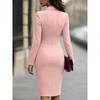 TIFICY Women's Fashion Spring Fall Solid Color Print Long Sleeve POLO Neck High Waist Casual Dresses