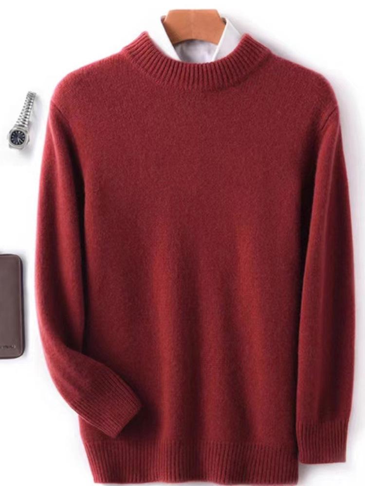 Men's 100% Wool Crew Neck Sweater - Casual Business, Thick Knit, Autumn/Winter Versatile.