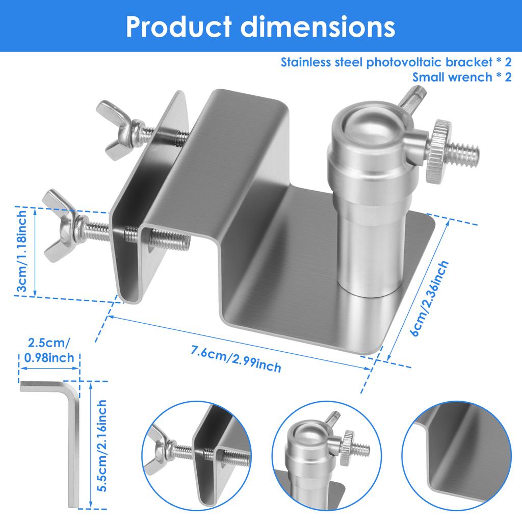 Gutter Mount for Solar Panel Adjustable Stainless Steel Mount Bracket Fou Eufy SoloCam Reolink Aosu Metal Gutter Mount Bracket