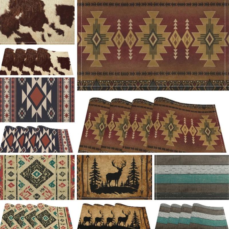 Lodestar Retro Rural Style Placemat With Abstract Ethnic Tribal Geometric Texture Printed Placemat Family Dining Table Insulation