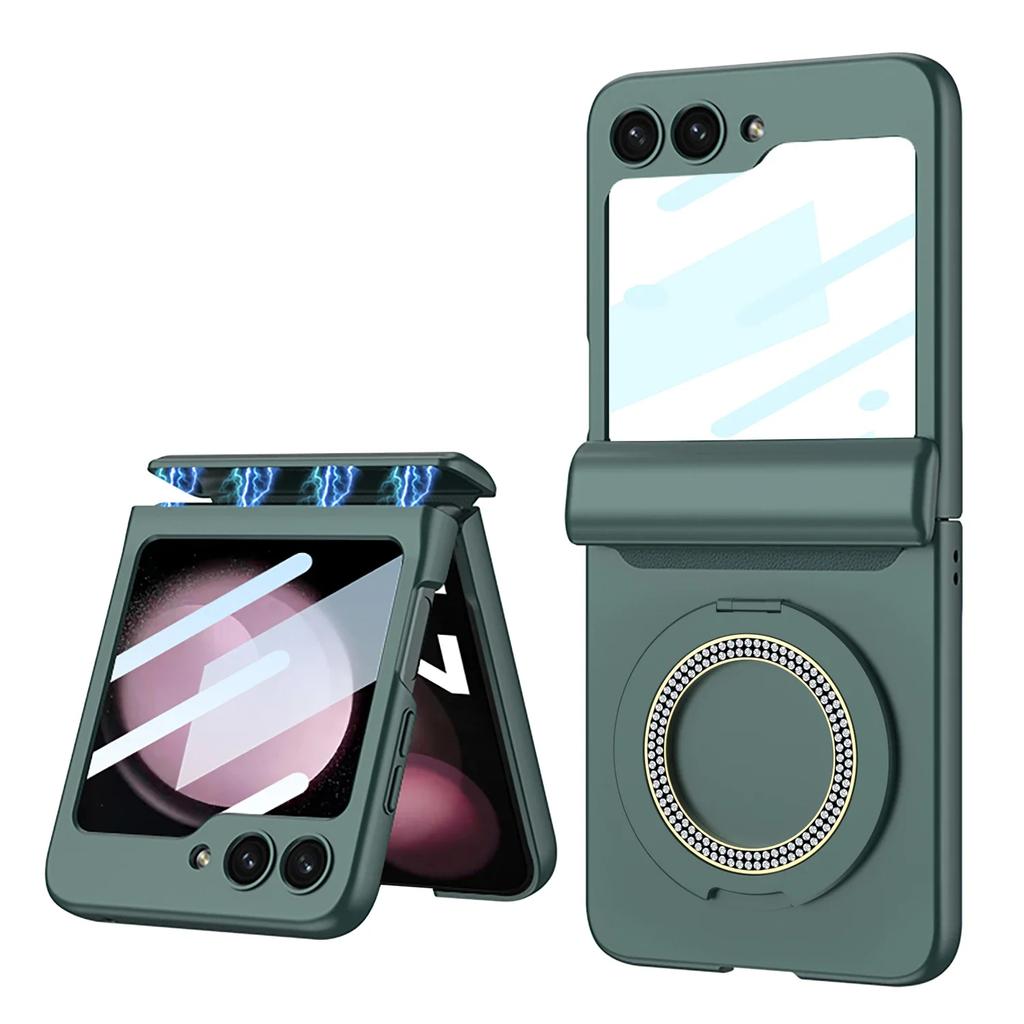 For Samsung Galaxy Z Flip 6 5 Case Magnetic Wireless Charging Matte Hinge Folding Ring Bracket Mirror Film Shockproof Hard Cover