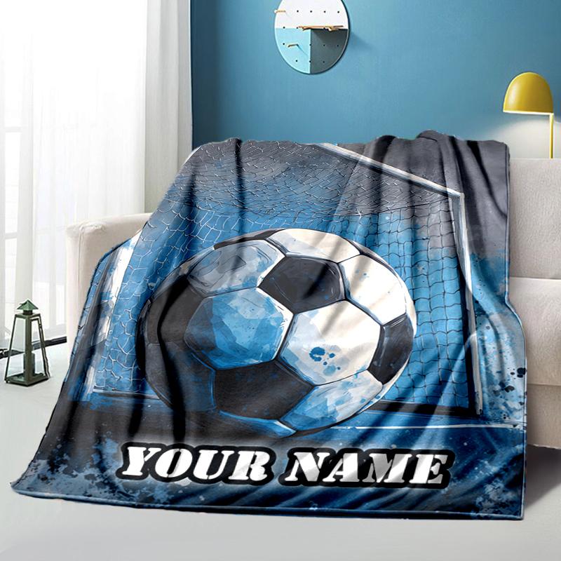 1PC Custom Name Soccer Ball Goal flannel blanket versatile, all-season throw suitable for the living room, bedroom, camping, travel, and gift