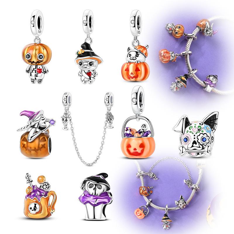 Copper Halloween Series Skeleton Ghost Mummy Pendant Beads Charm Fit Original Bracelet Accessories Women Jewelry