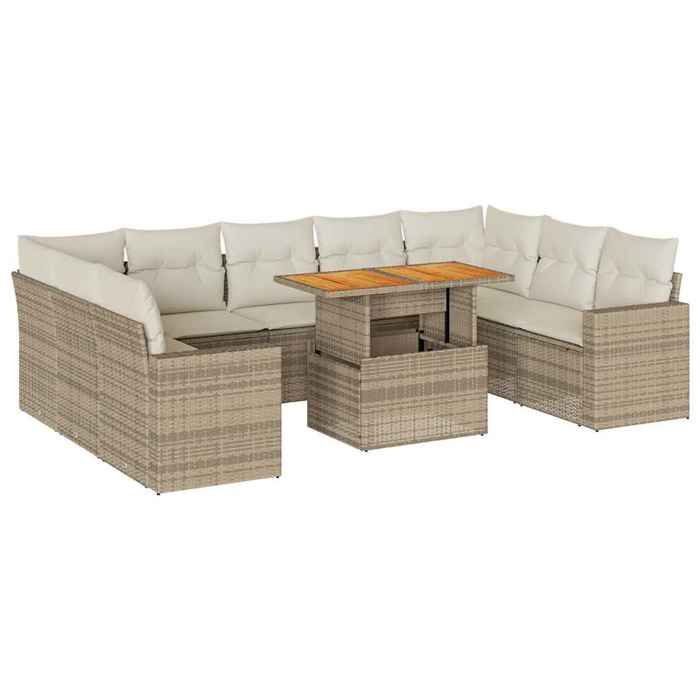 VidaXL Salon de jardin avec coussins 10 pcs beige résine tressée, ensemble de canapés d'extérieur, salon de jardin, ensemble 3327082