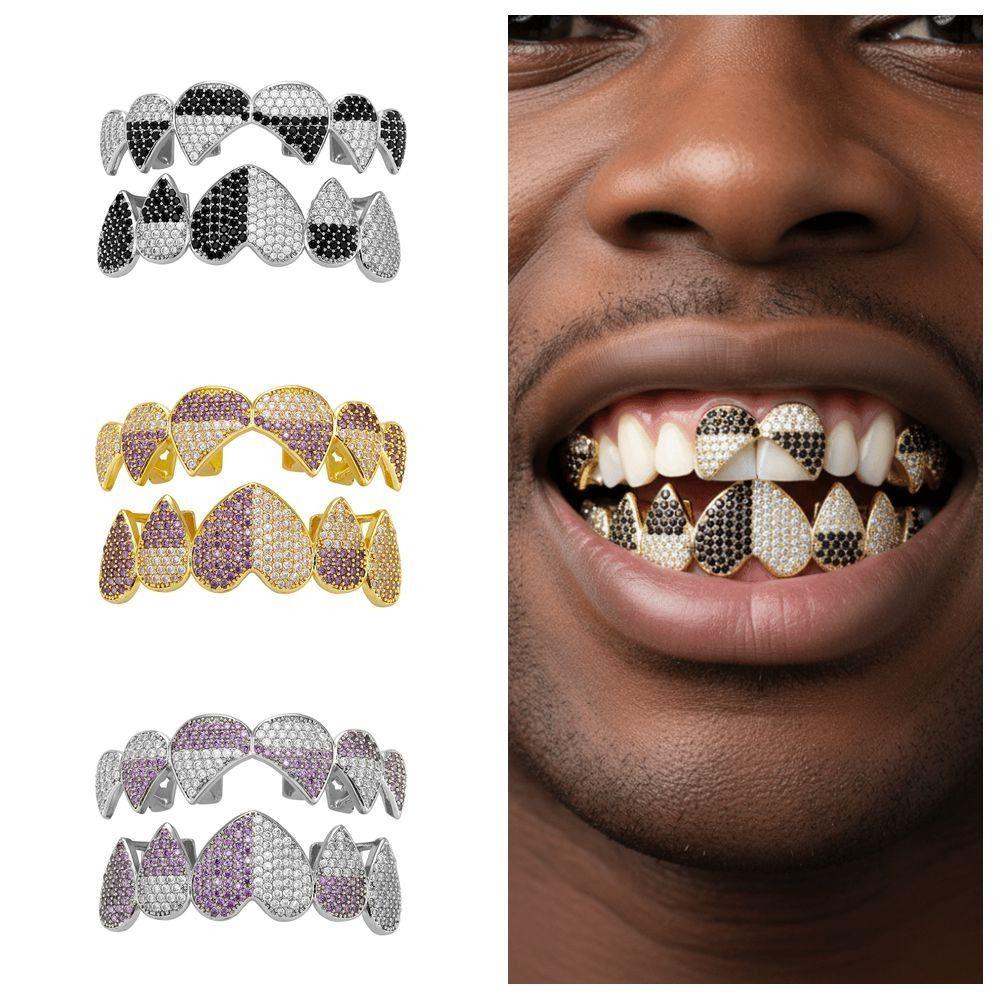 Heart Pattern Heart Zircon Tooth Caps Punk Cosplay Party CZ Stone Teeth Grillz Body Jewelry Hip Hop Teeth Grillz Unisex