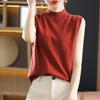 Women's Ice Silk T-shirt Spring Summer Korean Style Sleeveless Lining Top Half High Neck Slim Fit Knit Vest Top