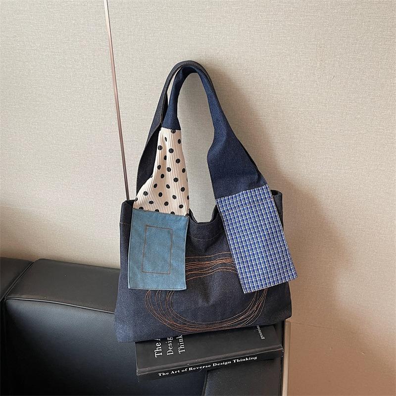 Retro Niche Shoulder Bag Summer New Tote Bag Tide Splicing Shopping Bag Large Capacity Student Bag