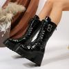 New Women's Fashion Mid Tube Boots Lace Up High Platform Wedge Boots New Women's Fashion Solid Color Boots 2025