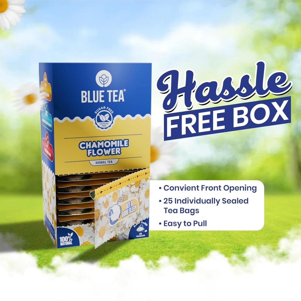 BLAUER TEE - Kamillentee zum Schlafen - 25 Teebeutel - Pflanzlich | Für einen guten Schlaf | Entspannung | Stressabbau | Koffeinfrei