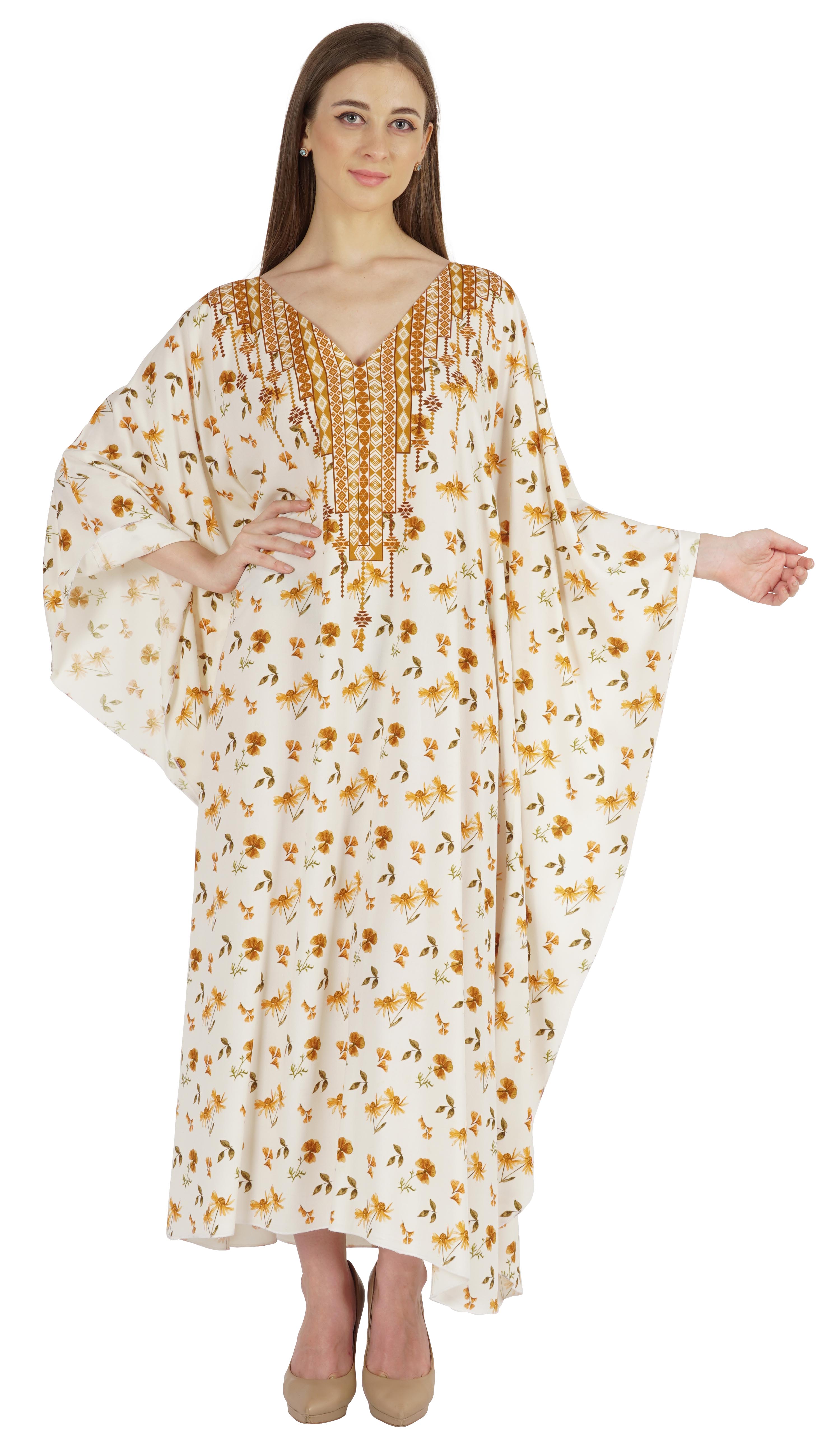 

Довгий жіночий кафтан з принтом Moomaya Kimono Maxi Dress-Up Caftan Beach Resort XXL білий