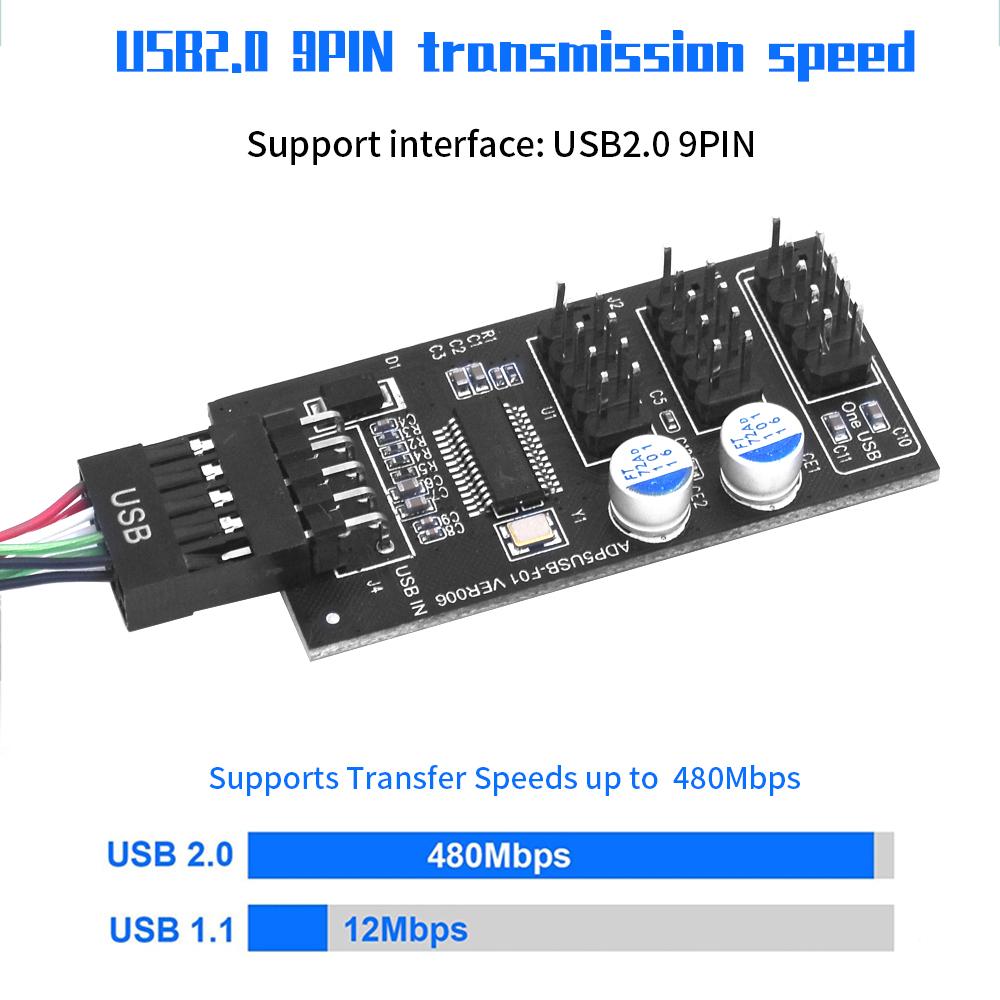 TISHRIC USB 2.0 9Pin USB Hub Male 1 To 3 Female Extension Cable USB Splitter USB Adapter Expansion Card For Desktop Motherboard