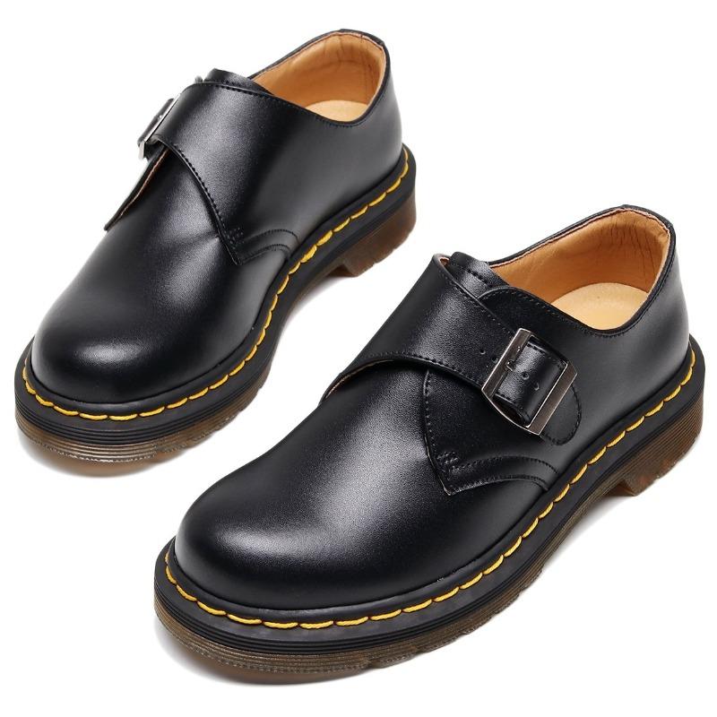 Low-top small leather shoes women's leather buckle short boots round head men's and women's casual tooling shoes