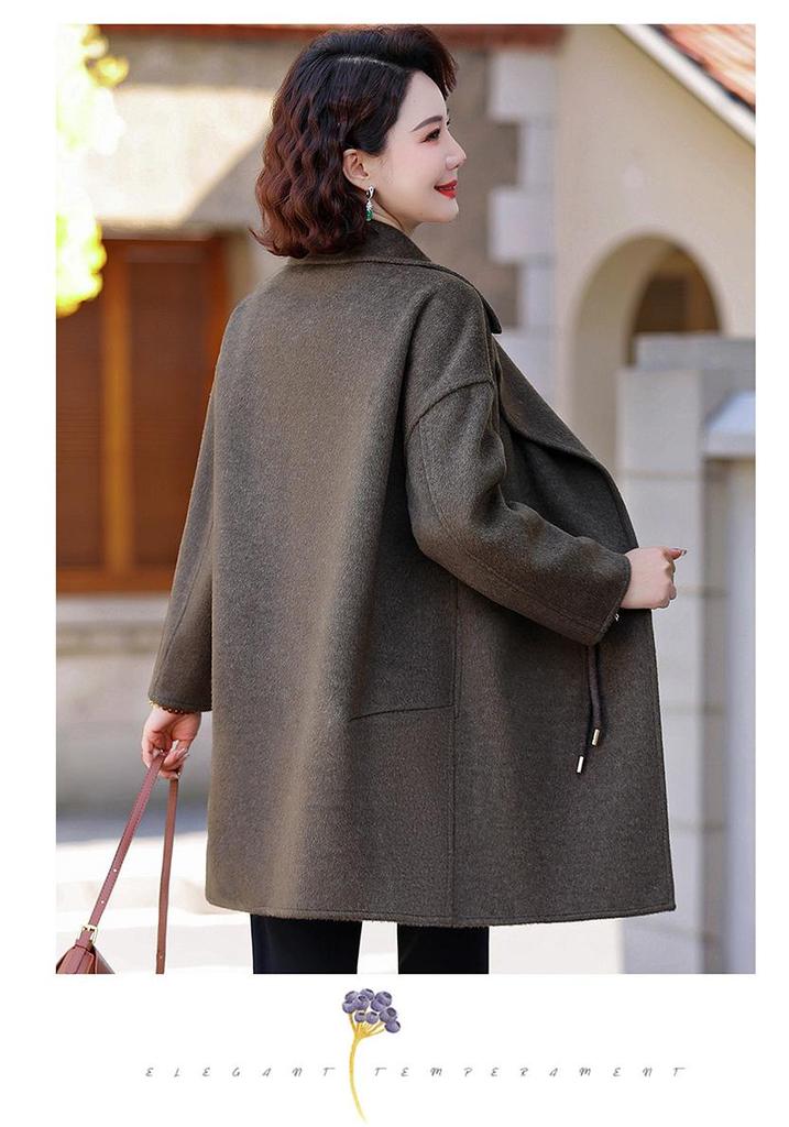 2026 Autumn Elegant Wool Lapel Coat for Moms – Double-Faced Windbreaker Jacket for Middle-Aged and Elderly Women
