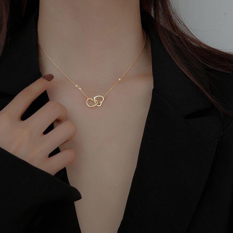 Personalizovaný jednoduchý dvojitý srdiečkový choker náhrdelník pre ženy Duté prívesky v tvare srdca Náhrdelník na kľúčnu kosť Darčeky pre dievčatá Šperky
