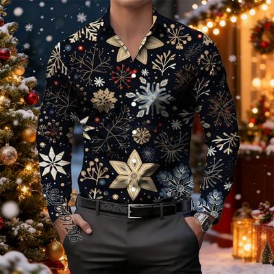 Christmas Luxury Men's Printed Long Sleeve Shirt Fashion Casual New Year Christmas Comfortable High Quality Men's Lapel Tops