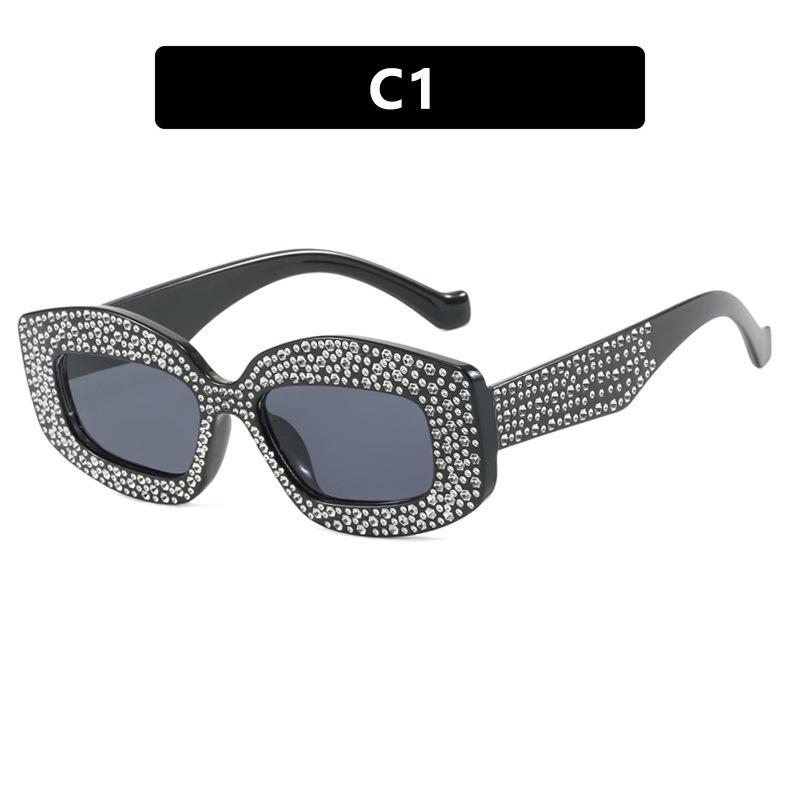 Exquisite Bling Square Sunglasses Women Men Fashion Show Ins Style Sun Glasses Street Photography Shade Glasses C1