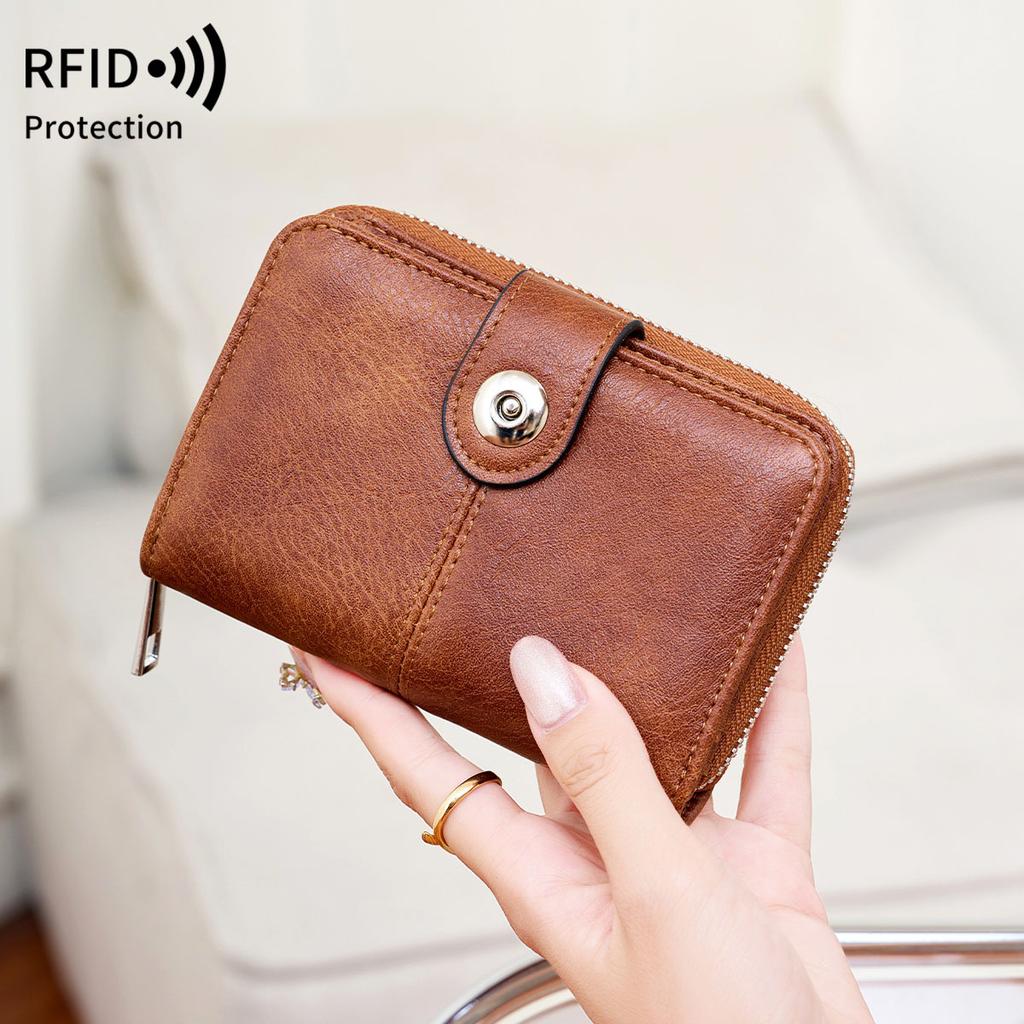 Short Women's Wallet, Retro Multi-card, Two-fold Zipper Card Bag, Coin Change Bag.