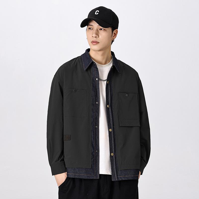 Men's Designer-Style Faux Two-Piece Jacket, Spring/Autumn 2025, Loose Casual Workwear, Trendy Cotton Outerwear.