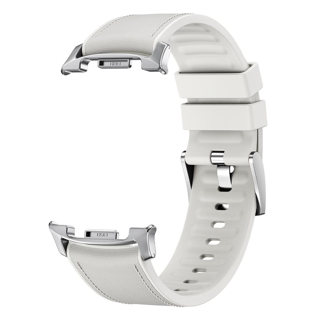 Pulseira de Silicone Revestida em Couro para Samsung Galaxy Watch8 44mm/40mm/Watch8 Classic 46mm Pulseira de Relógio com Conector de Metal