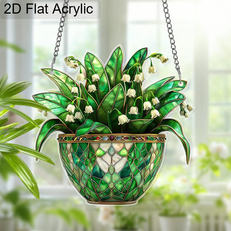 Acrylic Lily of the Valley Potted Plant Suncatcher Stained Glass Effect Window Hanging Ornament Flower Lover Gifts