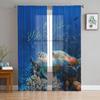 Blue Ocean Green Turtle Tulle Curtains For Living Room Bedroom Decoration Sheer Voile Window Curtains Party Drapes Panels