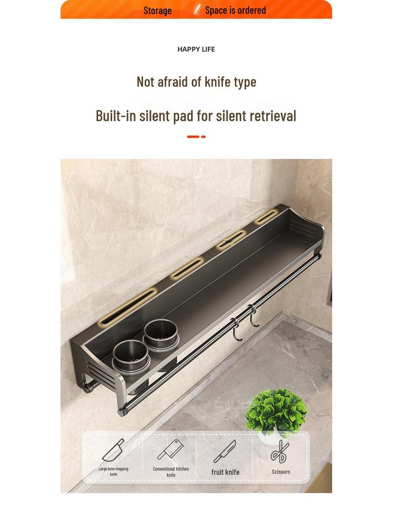 Lochfreies Wandmontiertes Küchenregal aus Edelstahl zur Aufbewahrung von Gewürzen, Essstäbchen und Messern