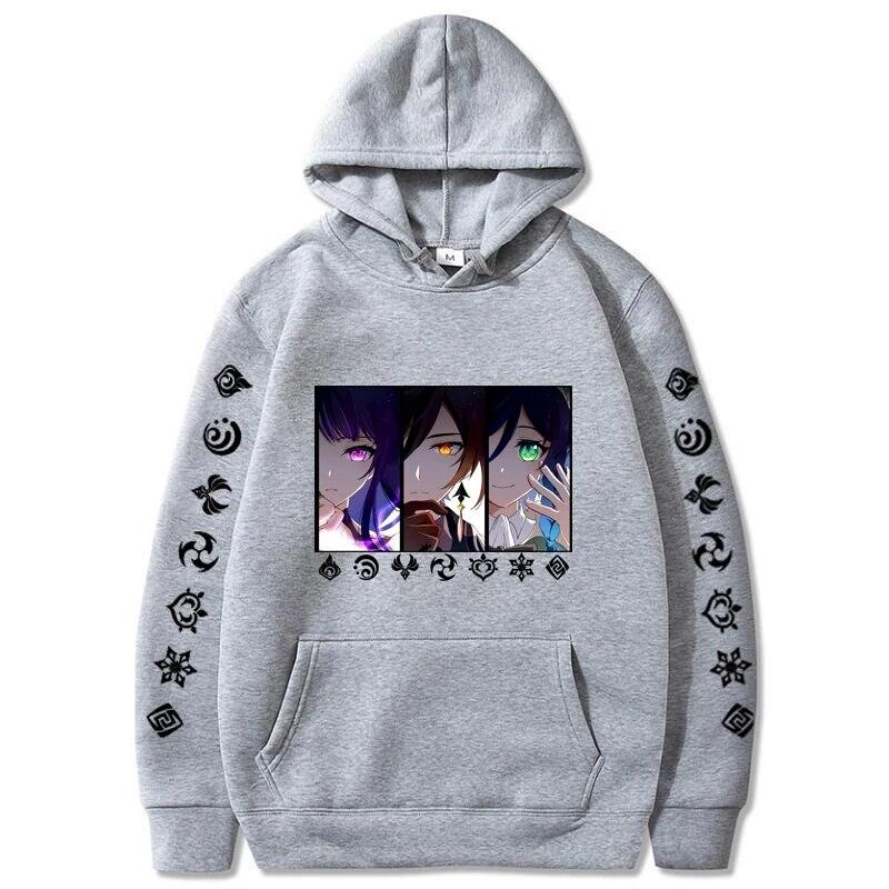 Venti Zhongli Raiden Shogun oversized mikina s kapucí Genshin Impact Ležérní grafika Estetické Pánské svetry Sportovní oblečení Hip-hop mikina Fleecové mikiny