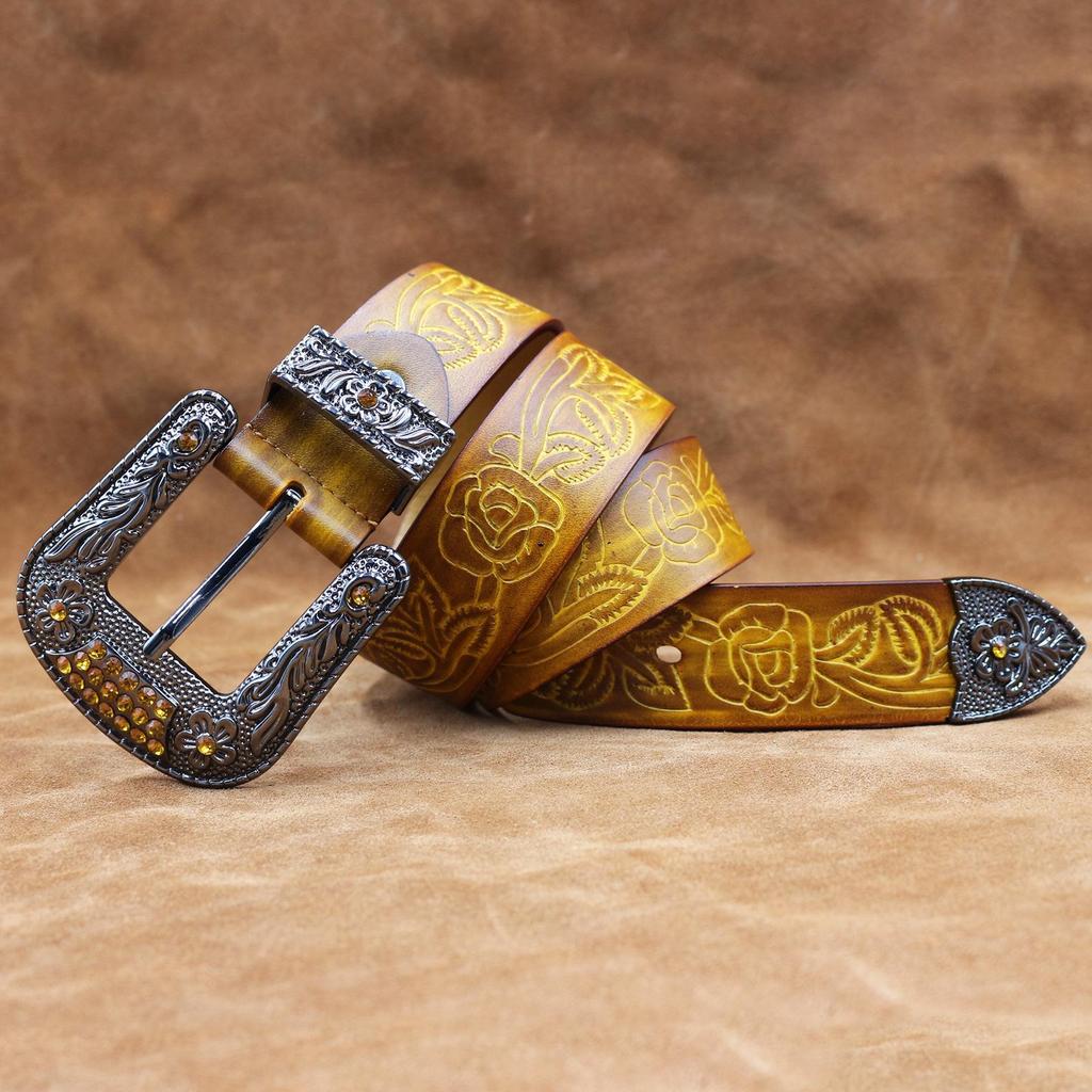 Men's Handmade Genuine Cowhide Leather Belt with Retro Pin Buckle - Trendy and Stylish