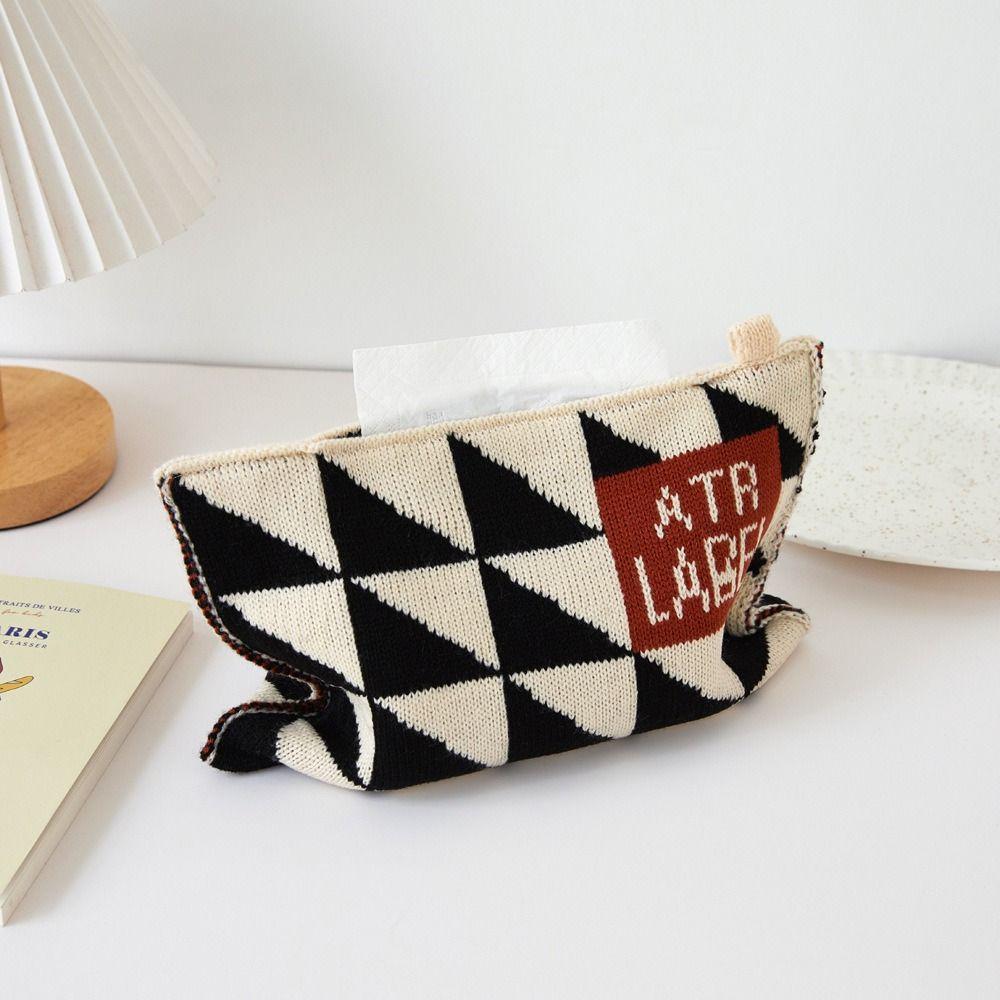 Foldable Knitted Tissue Bag Dustproof Desktop Paper Towels Case  Dining Table